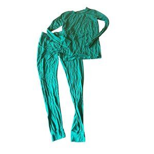 Plain Jane Emerald Green 2 Piece Thermal Pajama Set Girls Size 10 Long Sleeve
